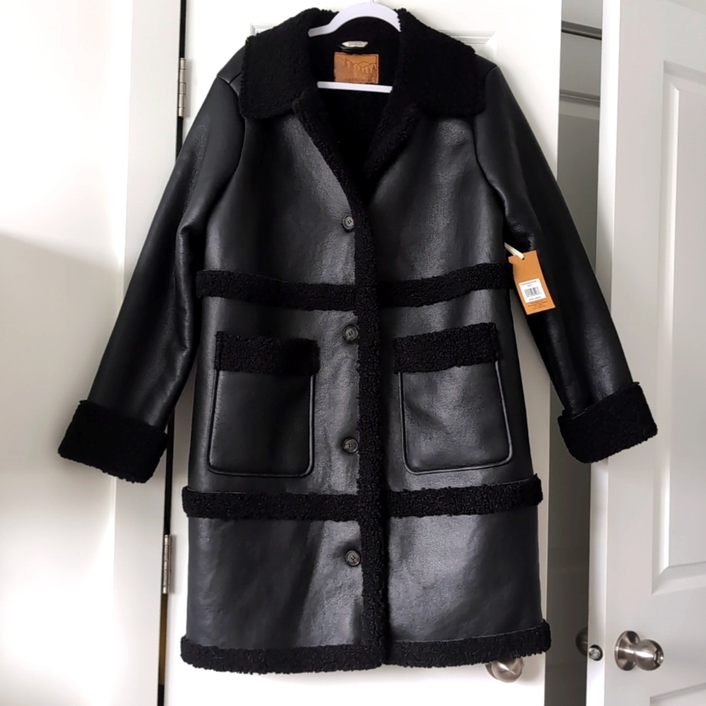 NWT BearPaw Faux Leather Sherpa Long Coat